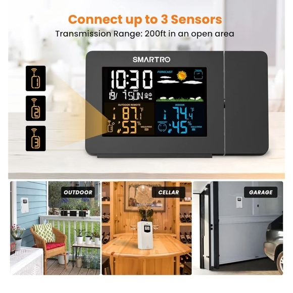 Black Weather Station Projection Clock NWOT - Picture 6 of 12